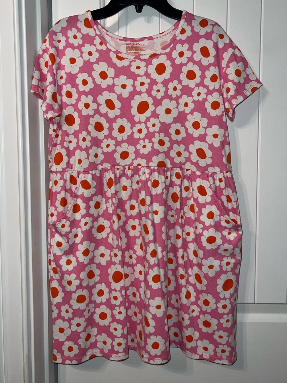 Cat & Jack Girls 14 XL Pink Floral Short Sleeve Pocket Play Dress